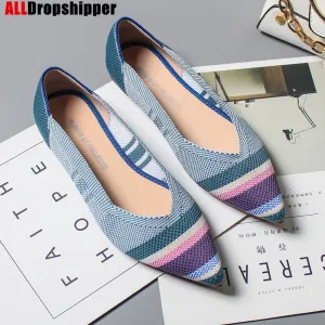 Pointed Toe flats Ladies flat Shoes Comfortable Ballet Knit De Mujer Loafers Autumn Gestante Boat Shoes Soft Bottom Women's Shoe