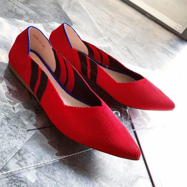 Pointed Toe flats Ladies flat Shoes Comfortable Ballet Knit De Mujer Loafers Autumn Gestante Boat Shoes Soft Bottom Women's Shoe