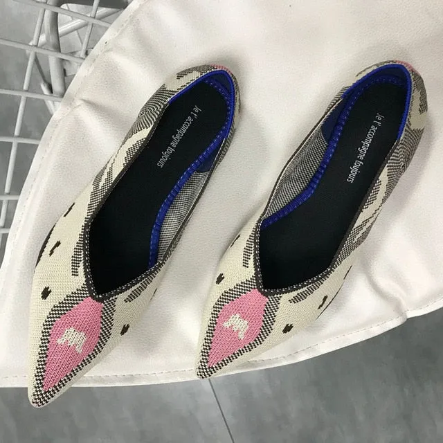 Pointed Toe flats Ladies flat Shoes Comfortable Ballet Knit De Mujer Loafers Autumn Gestante Boat Shoes Soft Bottom Women's Shoe