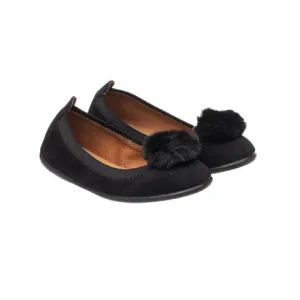 Pom Pom Ballerina - Black Suede