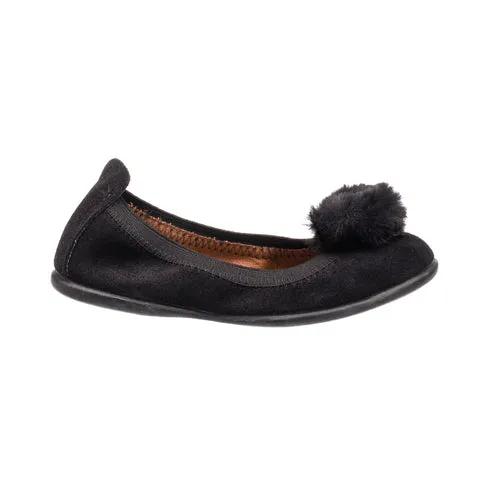 Pom Pom Ballerina - Black Suede