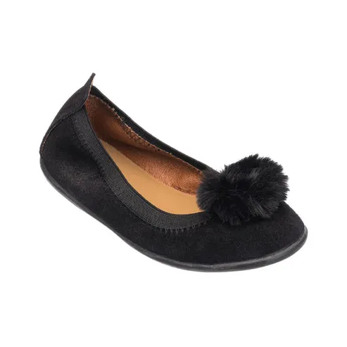 Pom Pom Ballerina - Black Suede
