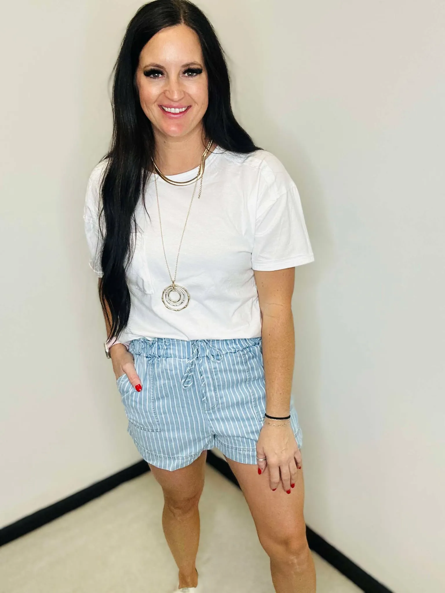 Porter Pinstriped Chambray Denim Shorts