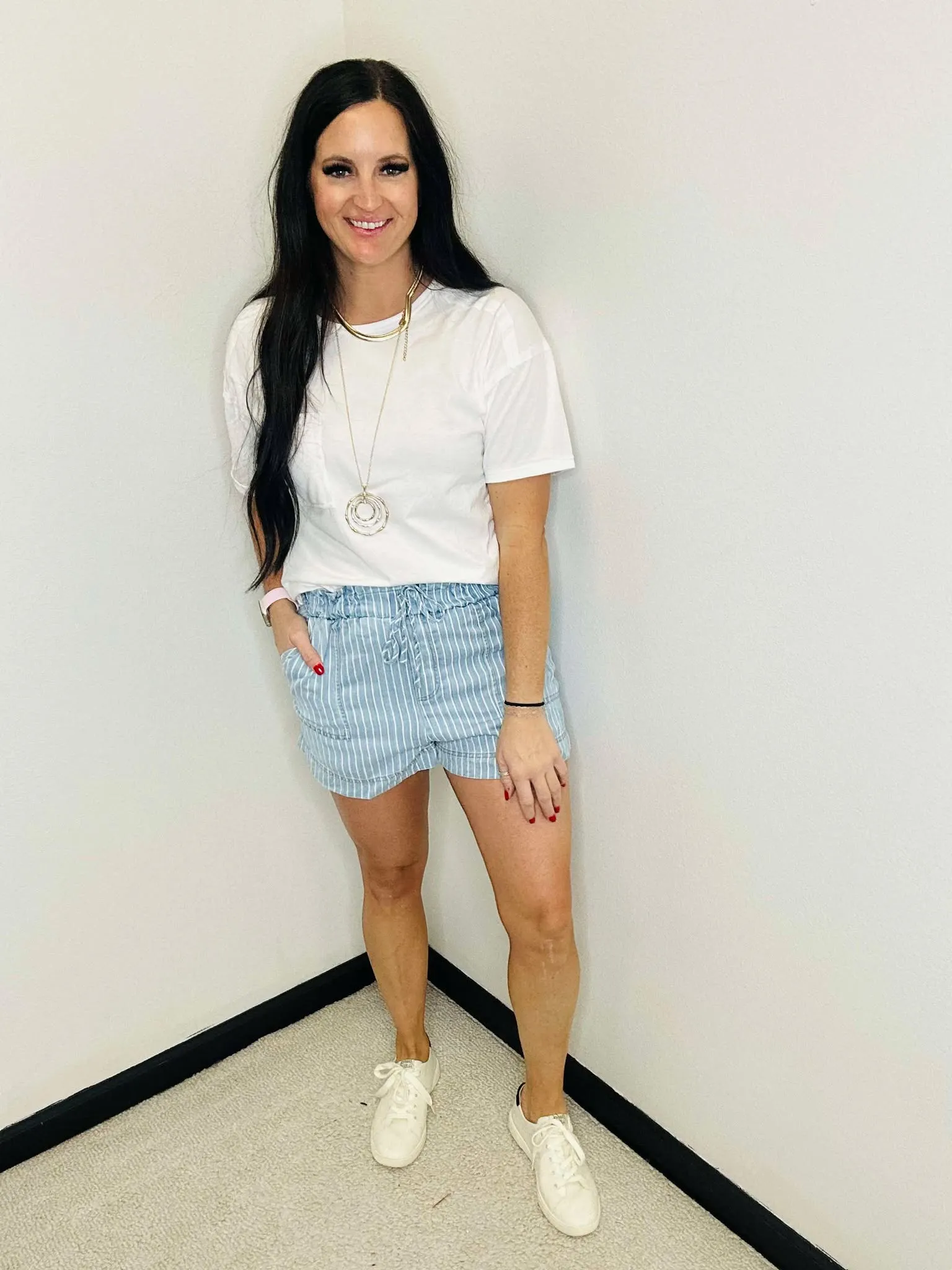 Porter Pinstriped Chambray Denim Shorts