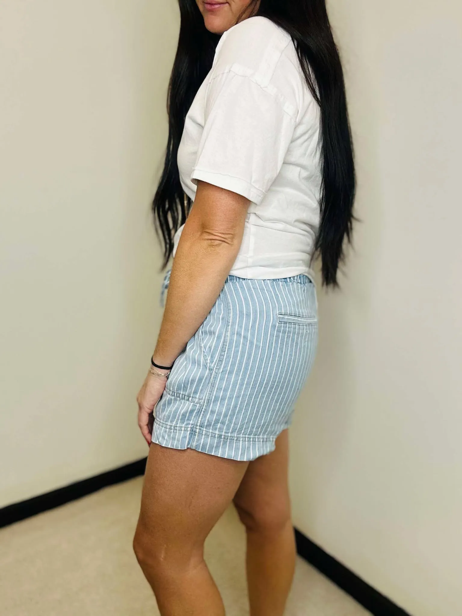 Porter Pinstriped Chambray Denim Shorts