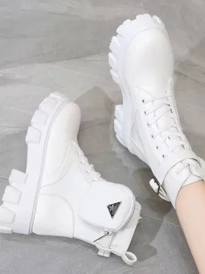 PU Leather Lace-Up Platform Boots