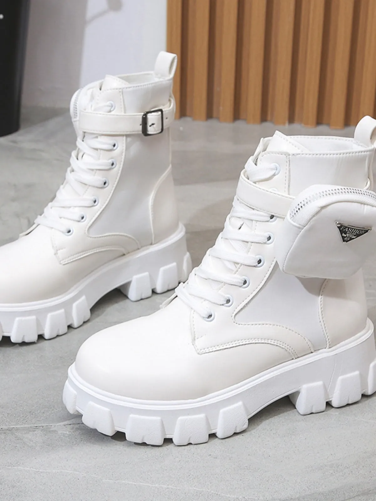 PU Leather Lace-Up Platform Boots