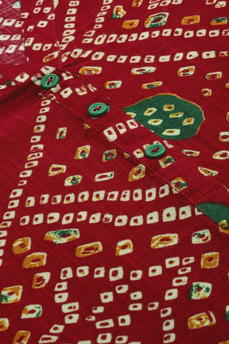 Rayon Blend Red And Beige Bandhani Printed Straight Kurta