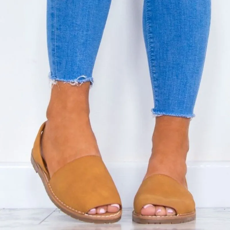 Retro Weave Peep Toe Solid Color Women Flat Sandals