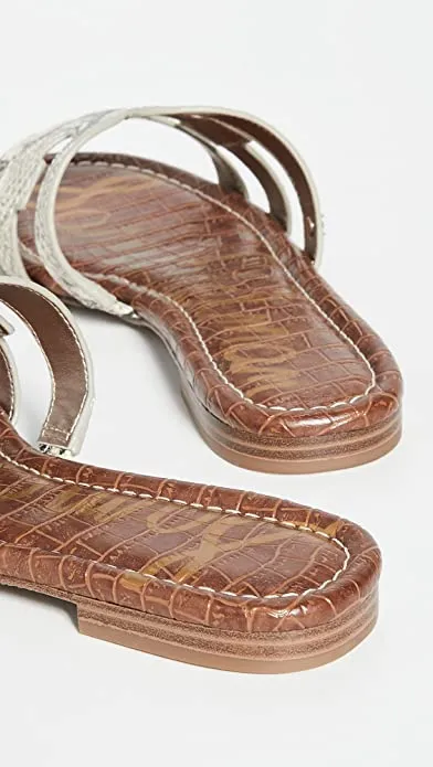 Sam Edelman Bay Beach Multi Print Open-Toe Slip-On Leather Flats Slides Sandals