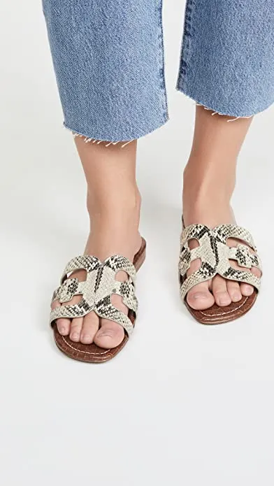 Sam Edelman Bay Beach Multi Print Open-Toe Slip-On Leather Flats Slides Sandals
