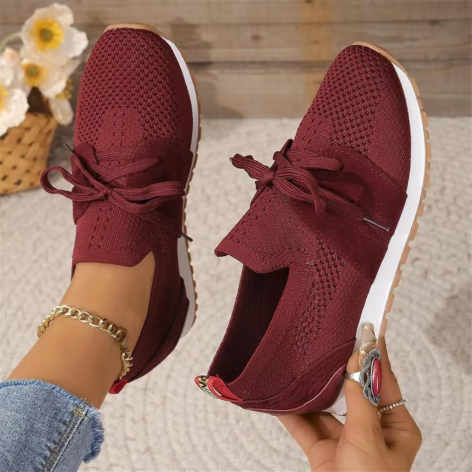Slip On Sneakers Women Arch Support Running Shoes Non Slip Walking Shoes Lightweight Fashion Gym Workout Tennis Shoes