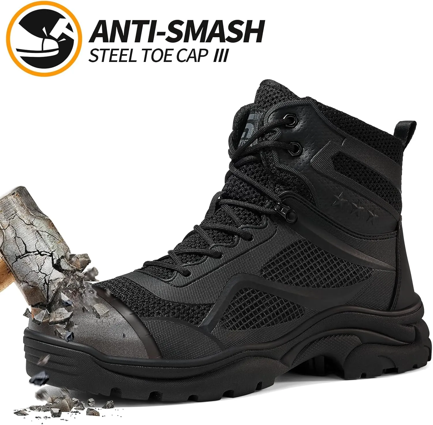 Steel Toe Boots for Men Work Boots for Men Breathable High Top Work Shoes Lightweight Indestructible Safety Shoes Industry Construction Safety Footwear