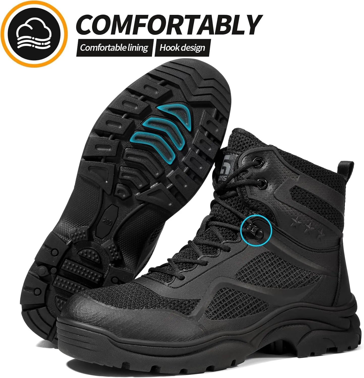 Steel Toe Boots for Men Work Boots for Men Breathable High Top Work Shoes Lightweight Indestructible Safety Shoes Industry Construction Safety Footwear