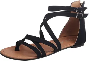 Strappy Sandals for Women Summer 2025 Summer Casual Flat Fisherman Sandals Fashion Cross Strappy Flat Sandal Beach Clip Toe Walking Flip Flops All Day Comfort