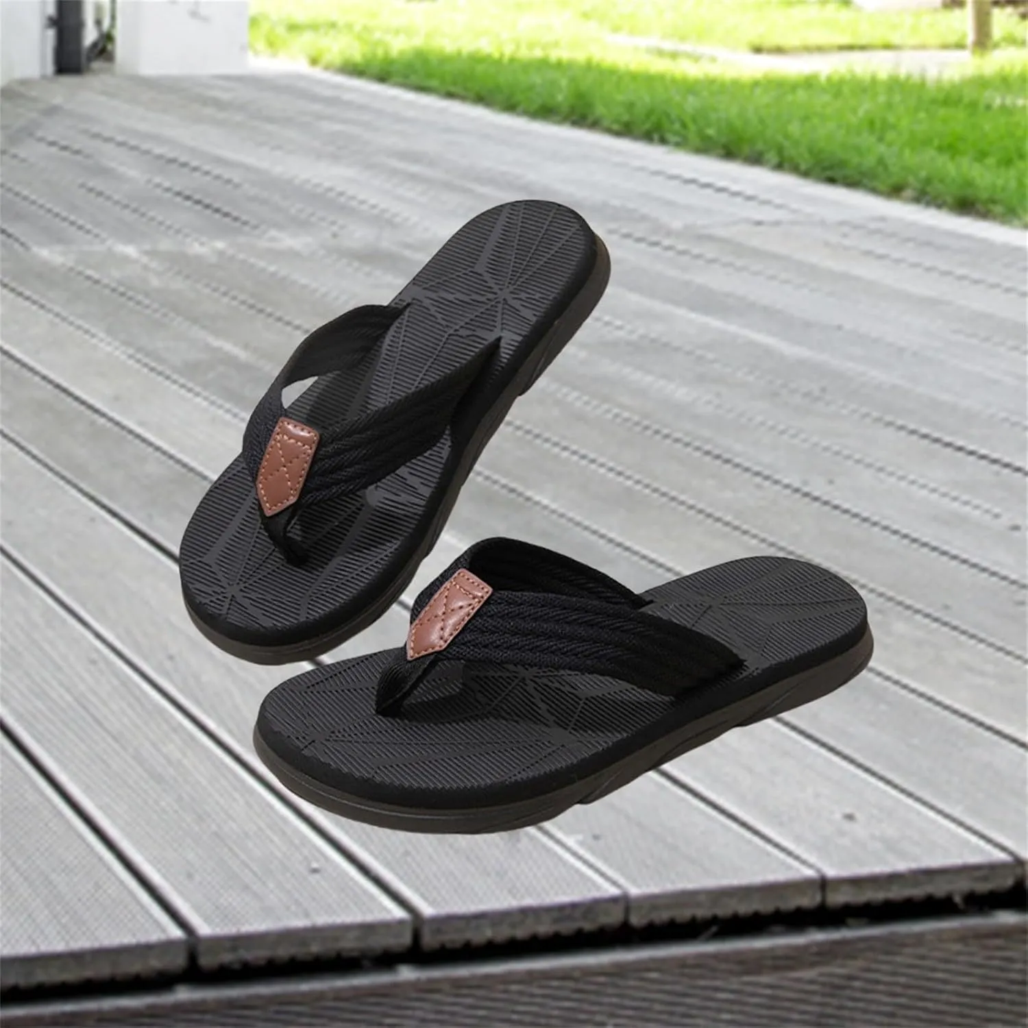 Summer Beach Flip Flops for Mens Comfort Thong Slippers Open-Toe Shoes Outdoor Water Resistant Lightweight Sandals