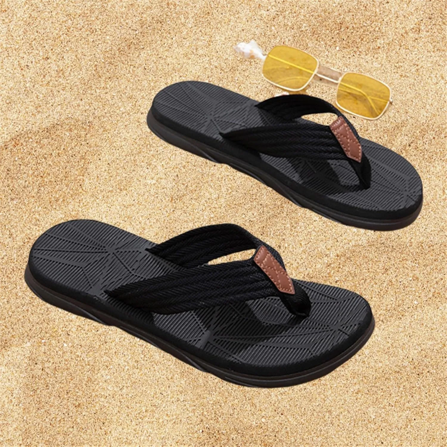 Summer Beach Flip Flops for Mens Comfort Thong Slippers Open-Toe Shoes Outdoor Water Resistant Lightweight Sandals
