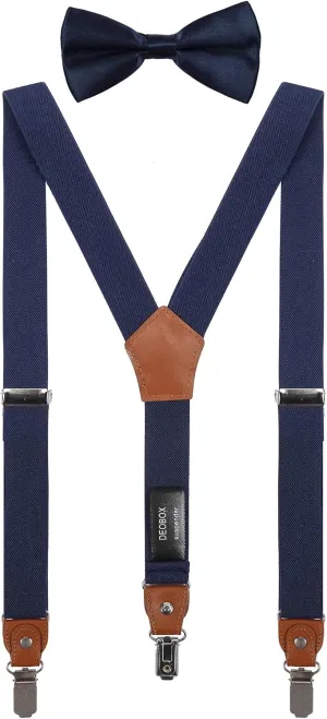 Suspenders for Boys Men's & Bow Tie Set Adjustable with Strong Clips