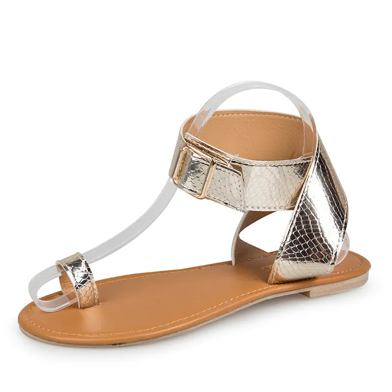 Thong Pure Color Ankle Strap Women Beach Flat Sandals