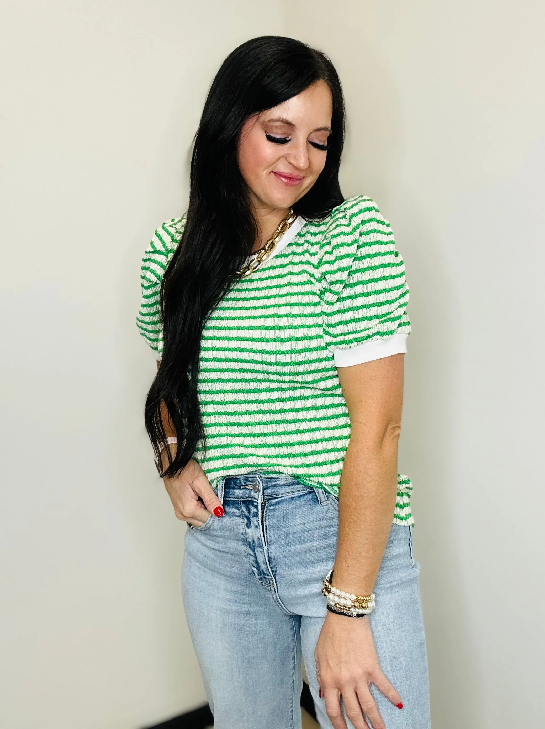Tiffany Textured Green Striped Top