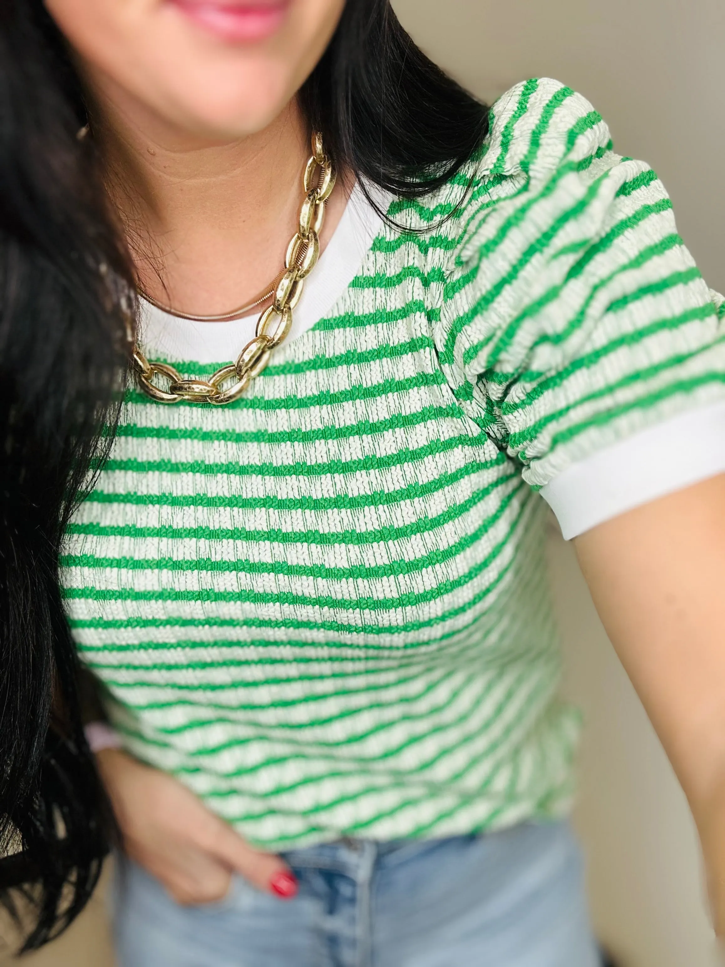 Tiffany Textured Green Striped Top