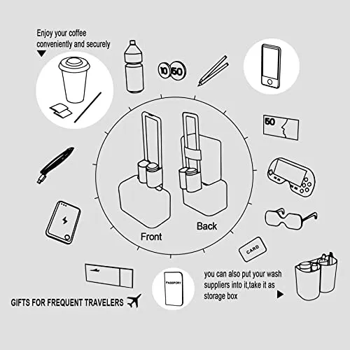 Travel Drink Holder Holds Two Coffee Cups & Tablets Fits Most Suitcase Handles, Practical Travel Accessories for Travelers, Flight Attendants, Gray