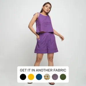 Violet Striped Mangalgiri Cotton Elasticated High-Rise Shorts