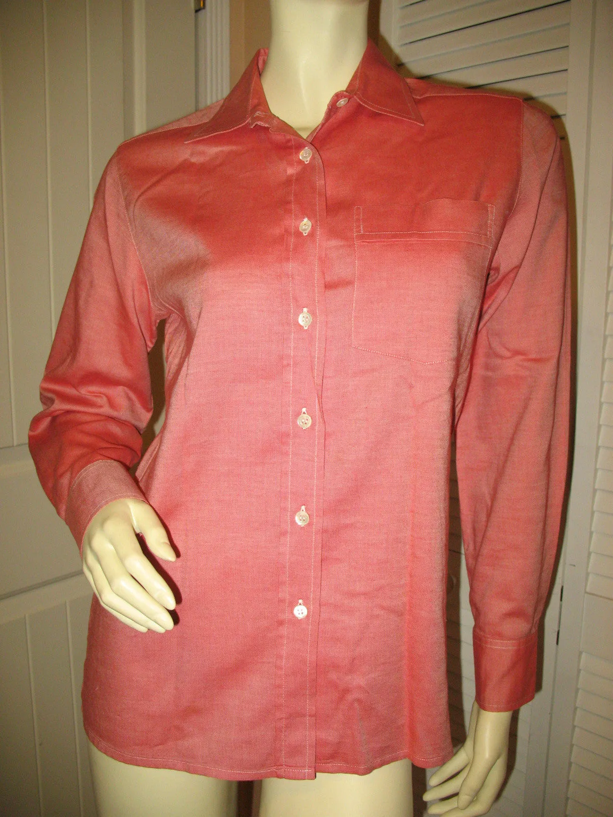 Walter Voulaz Made In Italy New Womens Long Sleeve Button Down Shirt Polo Top Red Orange Medium Business Attire