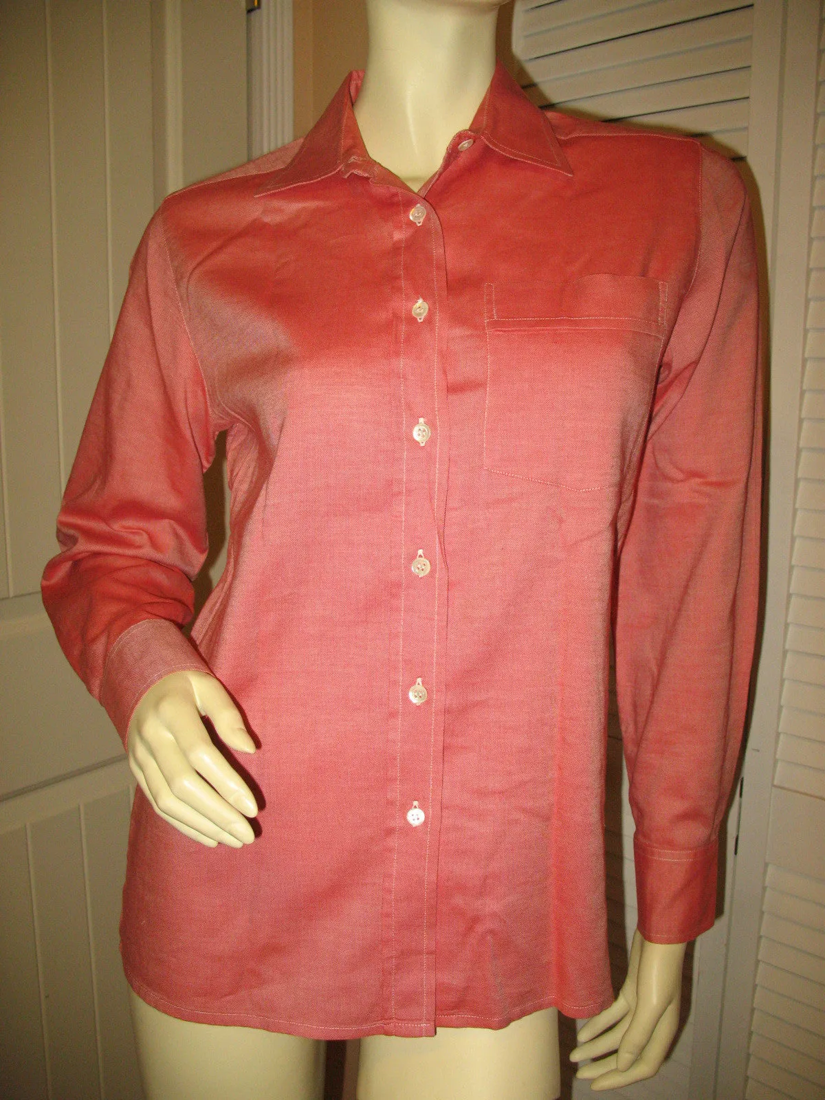 Walter Voulaz Made In Italy New Womens Long Sleeve Button Down Shirt Polo Top Red Orange Medium Business Attire