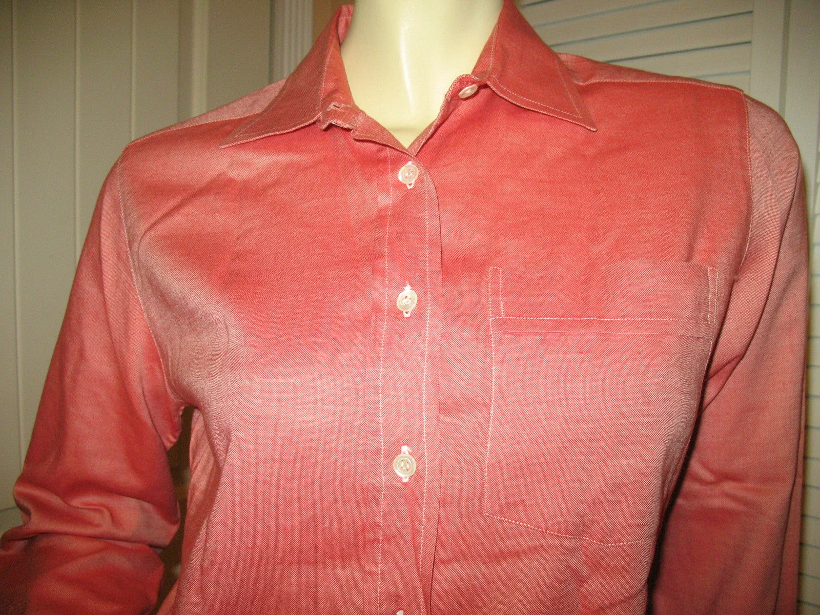 Walter Voulaz Made In Italy New Womens Long Sleeve Button Down Shirt Polo Top Red Orange Medium Business Attire