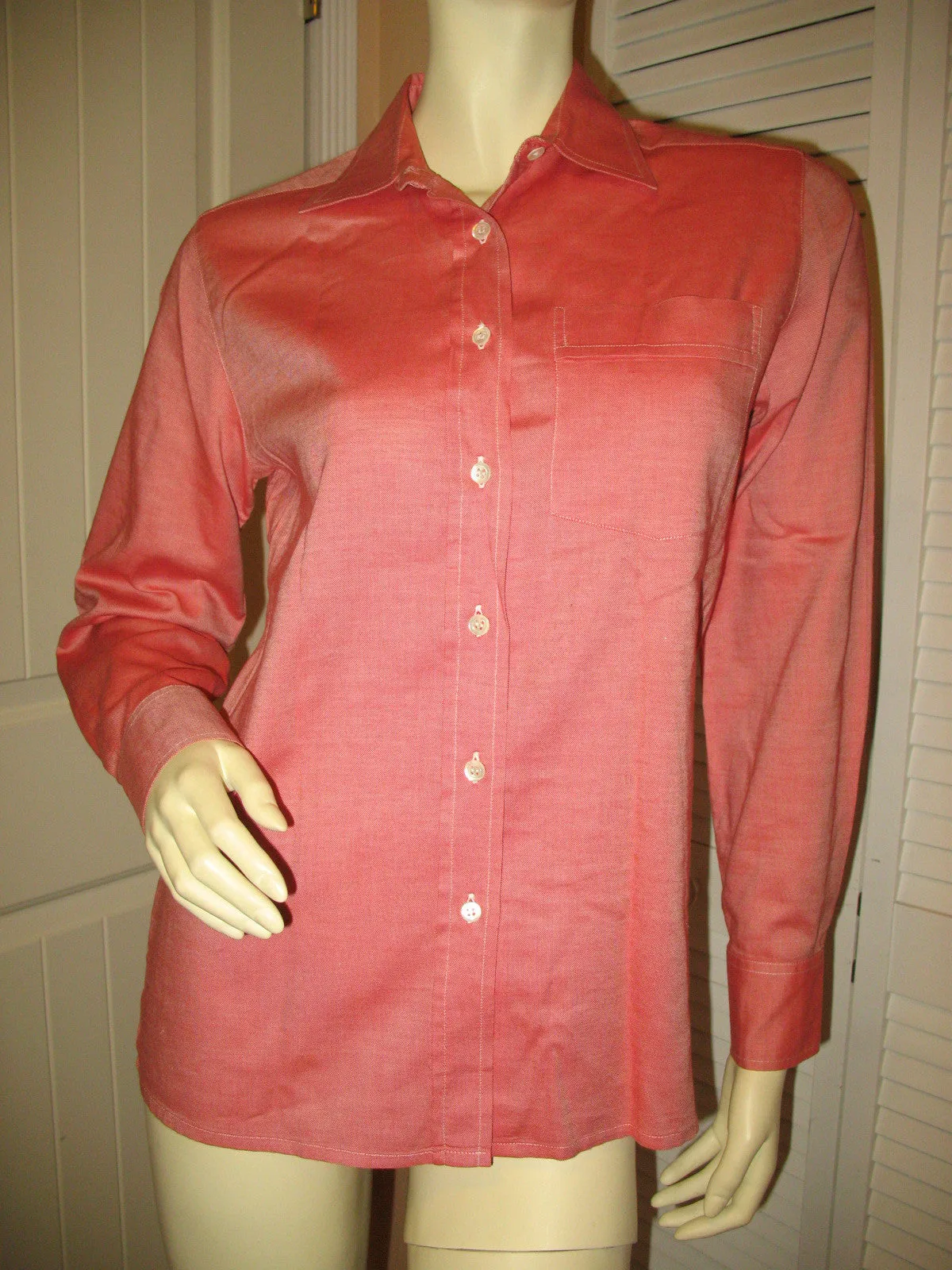Walter Voulaz Made In Italy New Womens Long Sleeve Button Down Shirt Polo Top Red Orange Medium Business Attire
