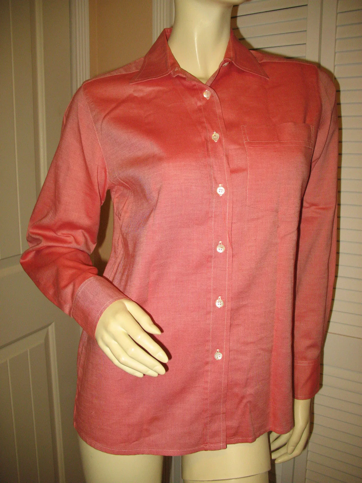 Walter Voulaz Made In Italy New Womens Long Sleeve Button Down Shirt Polo Top Red Orange Medium Business Attire