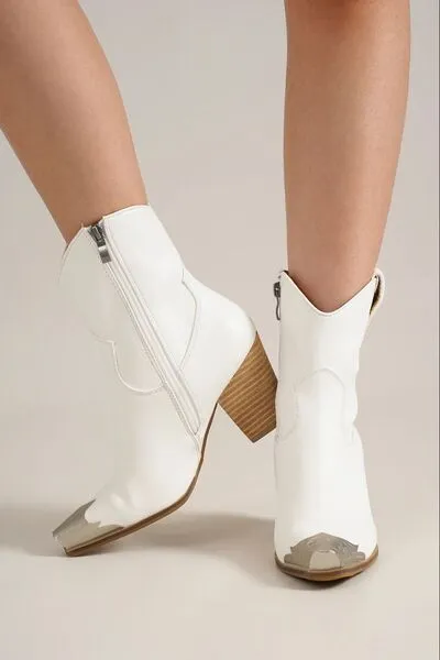 Western Comfort Faux Leather Block Heel Boots with Zippers