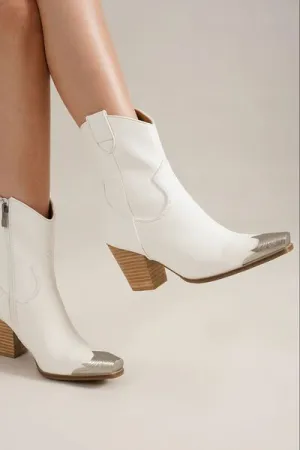 Western Comfort Faux Leather Block Heel Boots with Zippers