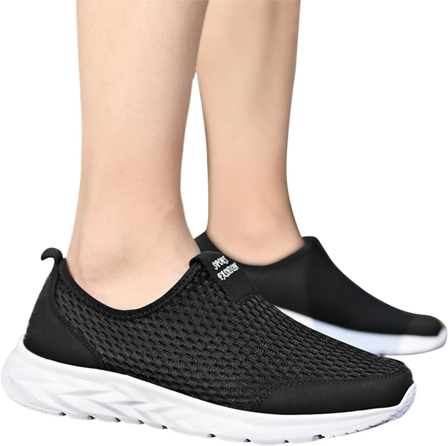 Women Casual Slip On Sneakers Breathable Knit Walking Shoes Lightweight Loafers Non Slip Comfortable Flats