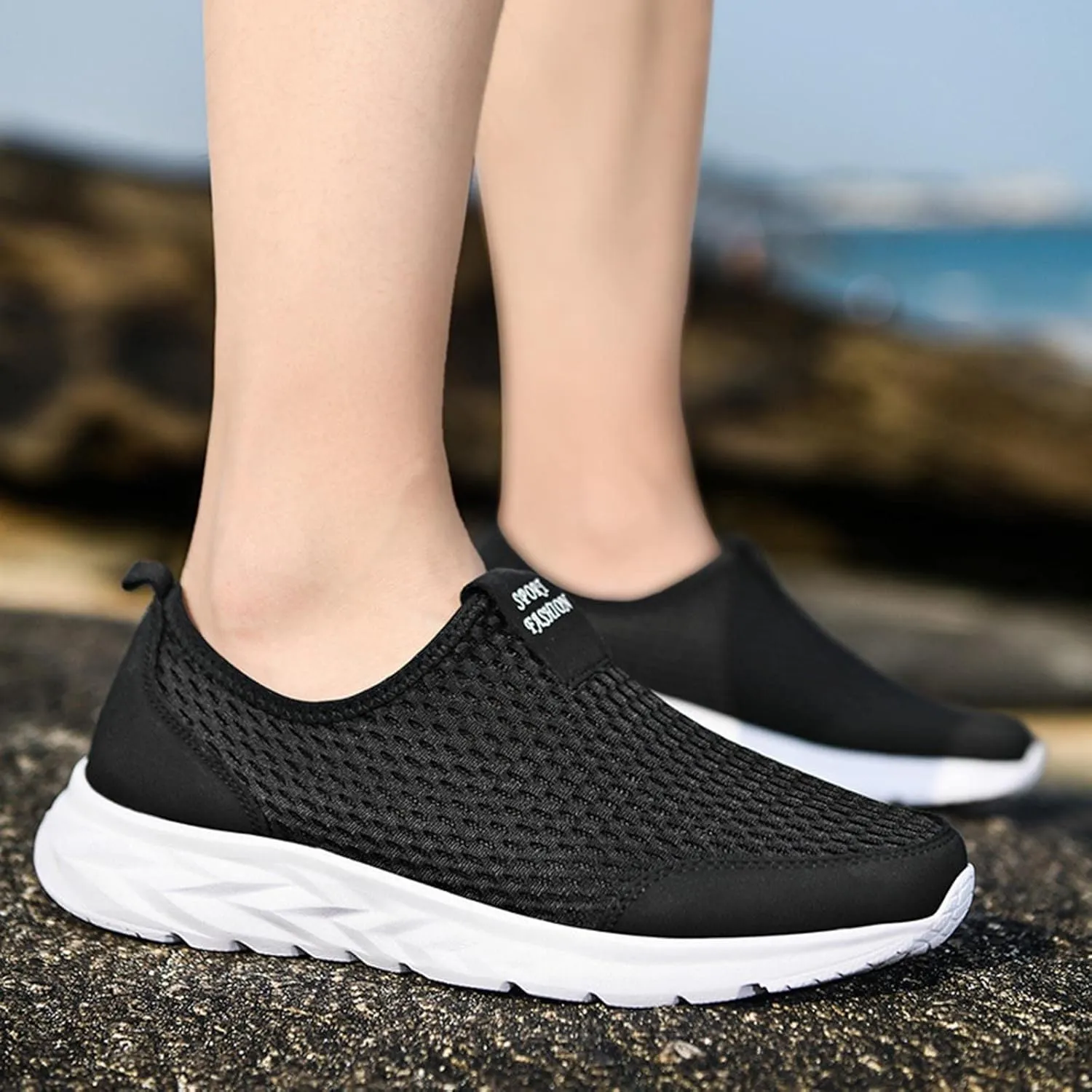 Women Casual Slip On Sneakers Breathable Knit Walking Shoes Lightweight Loafers Non Slip Comfortable Flats