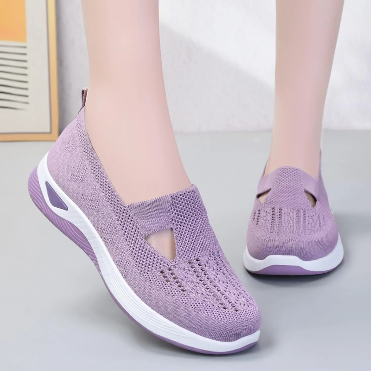 Womens Canvas Slip On Shoes Casual Walking Sneakers Lightweight Flat Fashion Comfortable Elastic Loafers Non Slip