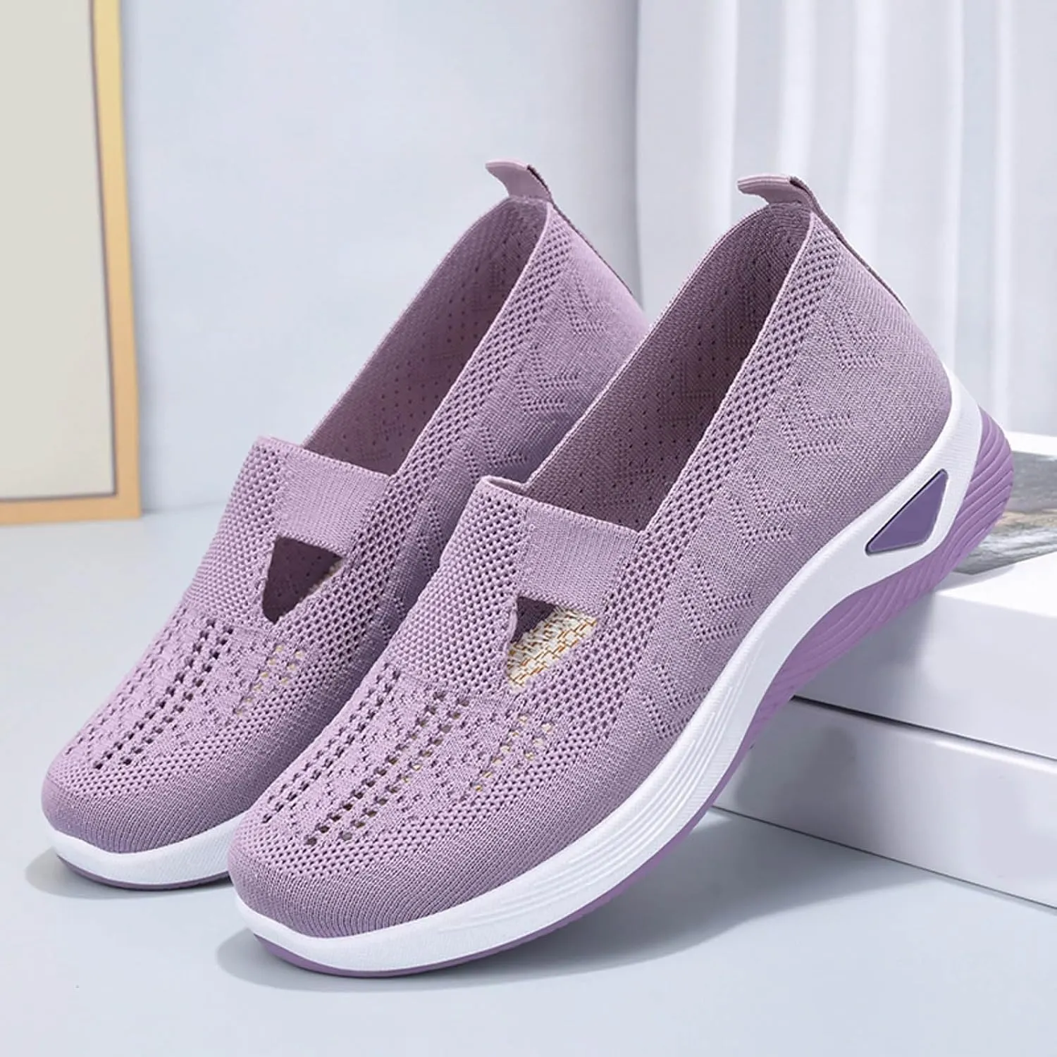 Womens Canvas Slip On Shoes Casual Walking Sneakers Lightweight Flat Fashion Comfortable Elastic Loafers Non Slip