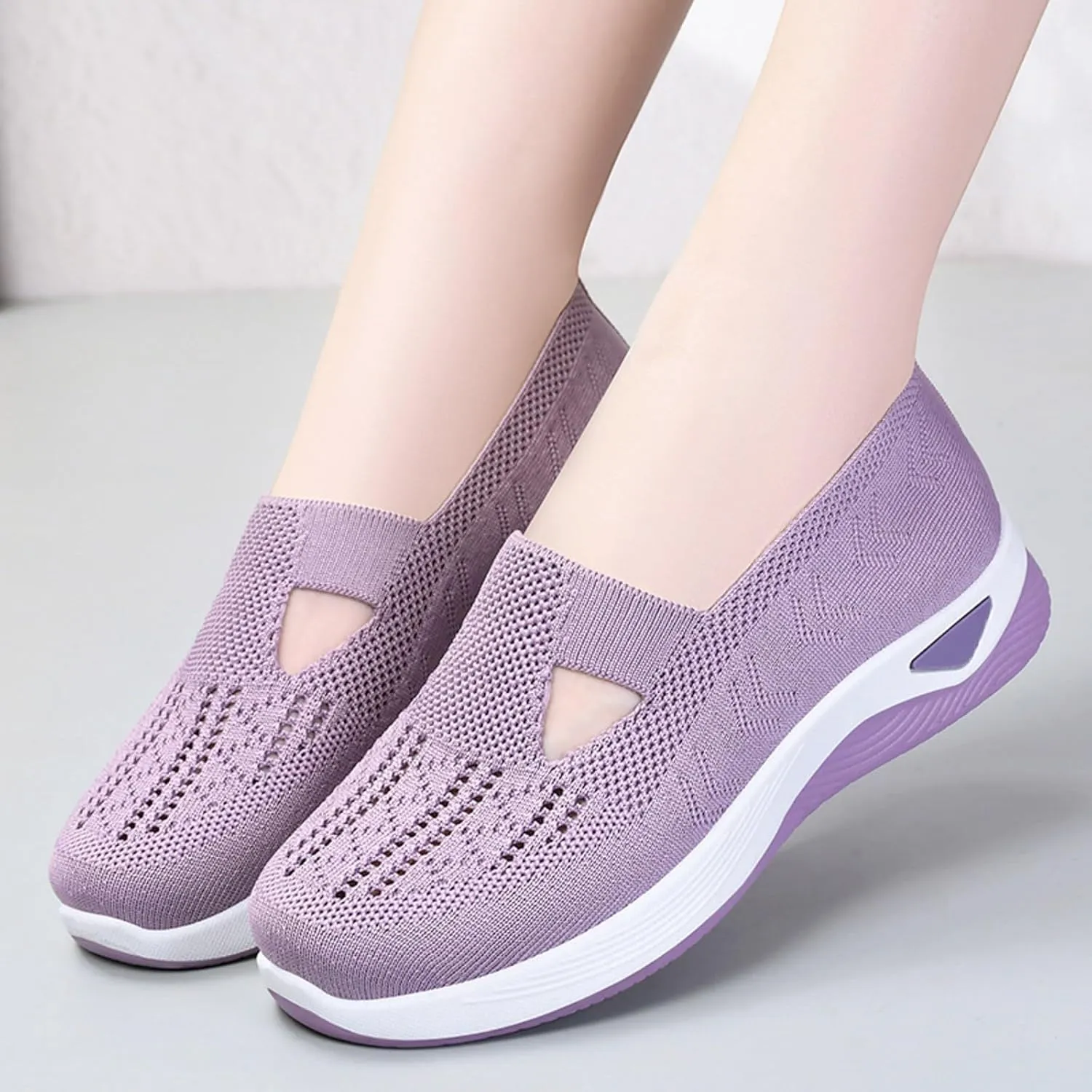 Womens Canvas Slip On Shoes Casual Walking Sneakers Lightweight Flat Fashion Comfortable Elastic Loafers Non Slip