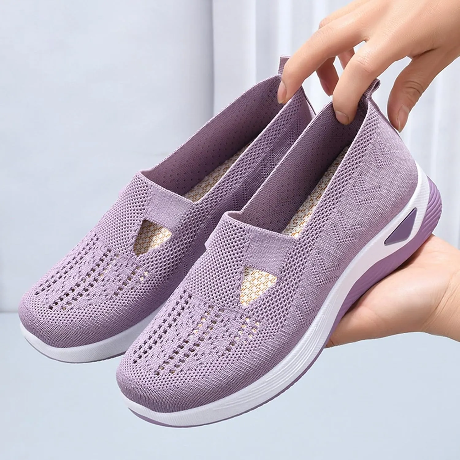 Womens Canvas Slip On Shoes Casual Walking Sneakers Lightweight Flat Fashion Comfortable Elastic Loafers Non Slip