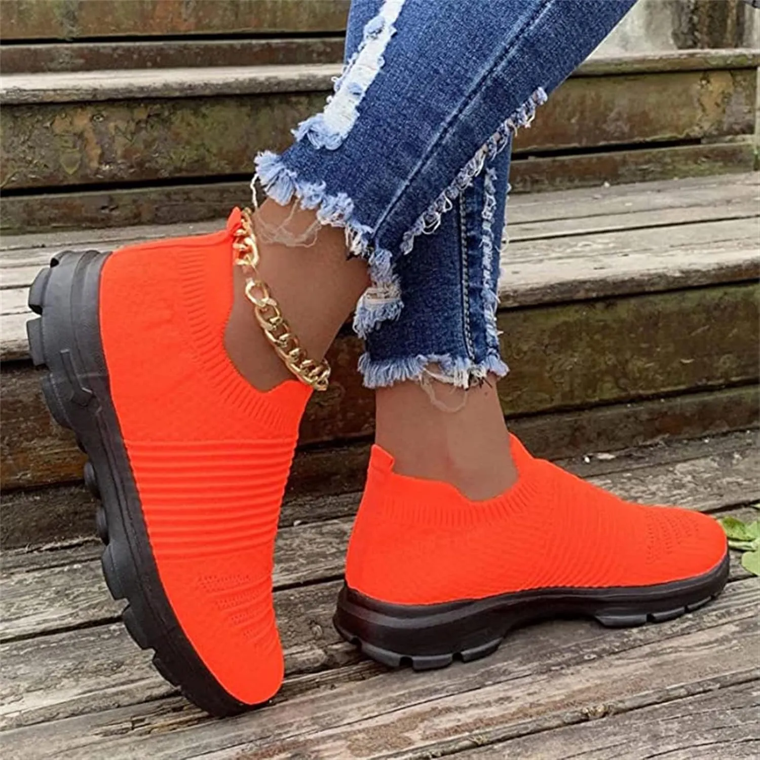 Women's Casual Running Jogging Sneakers, Orange, Size 6-12