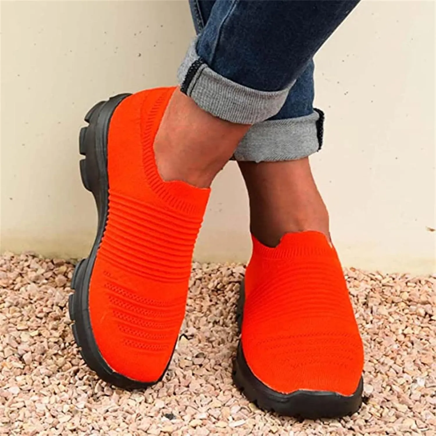 Women's Casual Running Jogging Sneakers, Orange, Size 6-12