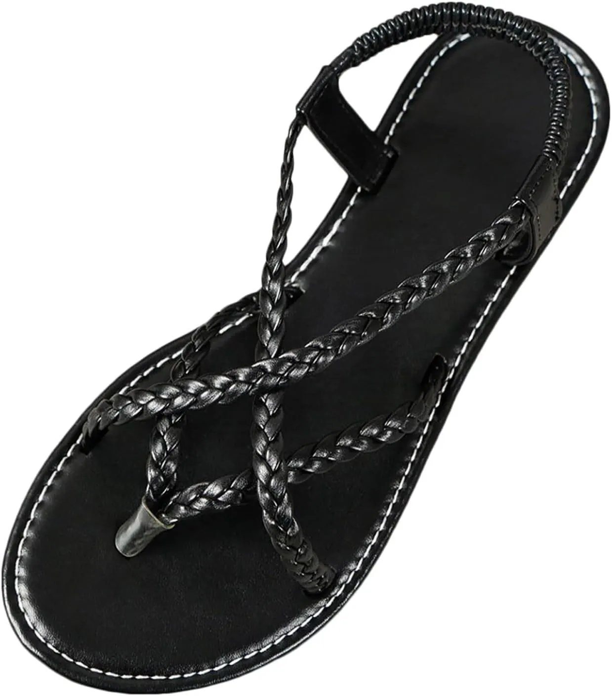 Womens Flat Sandals Braided Strappy Gladiator Thong Sandals Casual Elastic Strap Flip Flops Slingback Beach Sandals