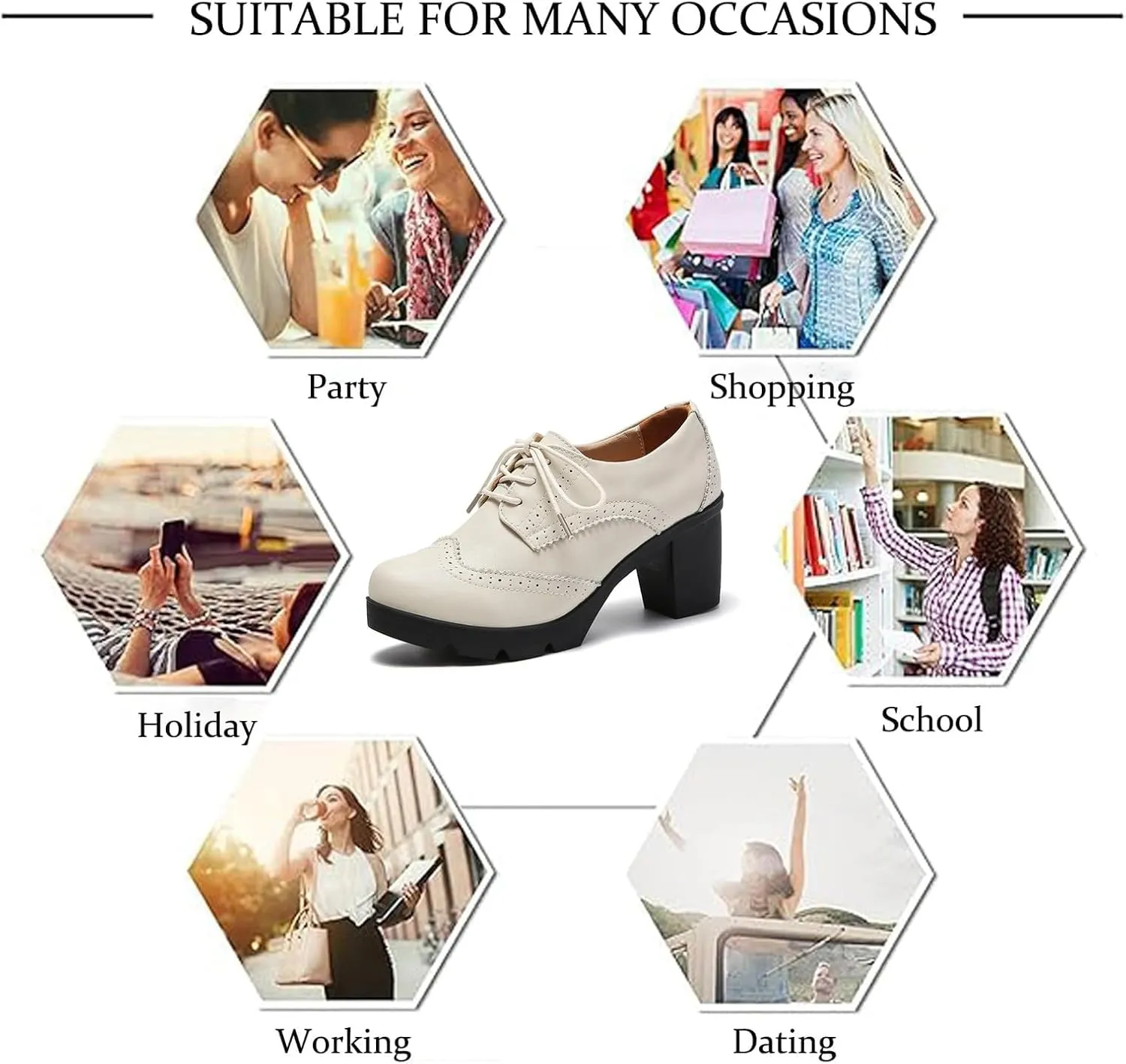 Women's Genuine Leather Comfort Chunky Heel Brogue Oxfords Retro Breathable Round Toe Lace-Up Lug Sole Block Heel Pumps for Casual Work Office Dress Shoes