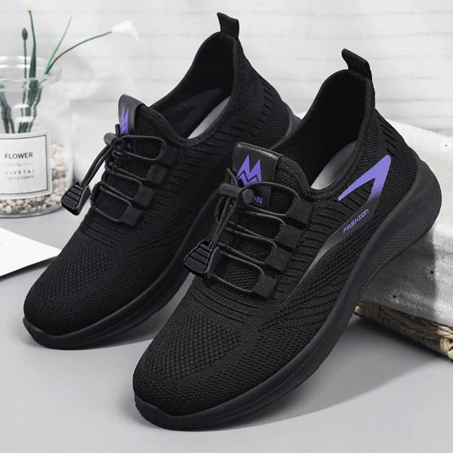 Womens Slip On Running Shoes Casual Non Slip Walking Shoes Lightweight Breathable Flat Workout Sneakers