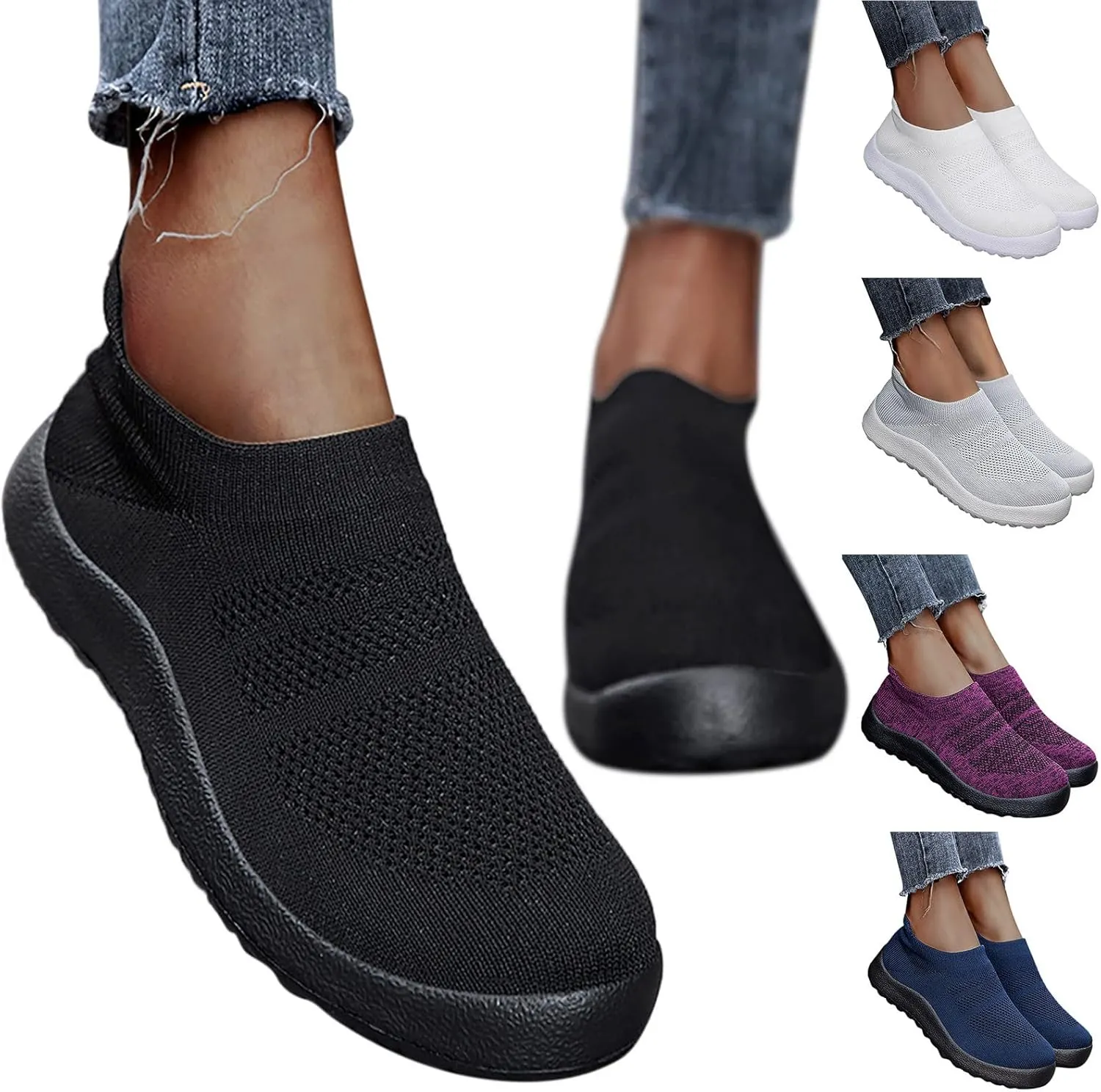 Women's Sneakers Wide Lightweight Work Slip Resistant Breathable Mens Black Running Shoes Women's Loafers with Arch Support Men Sneakers