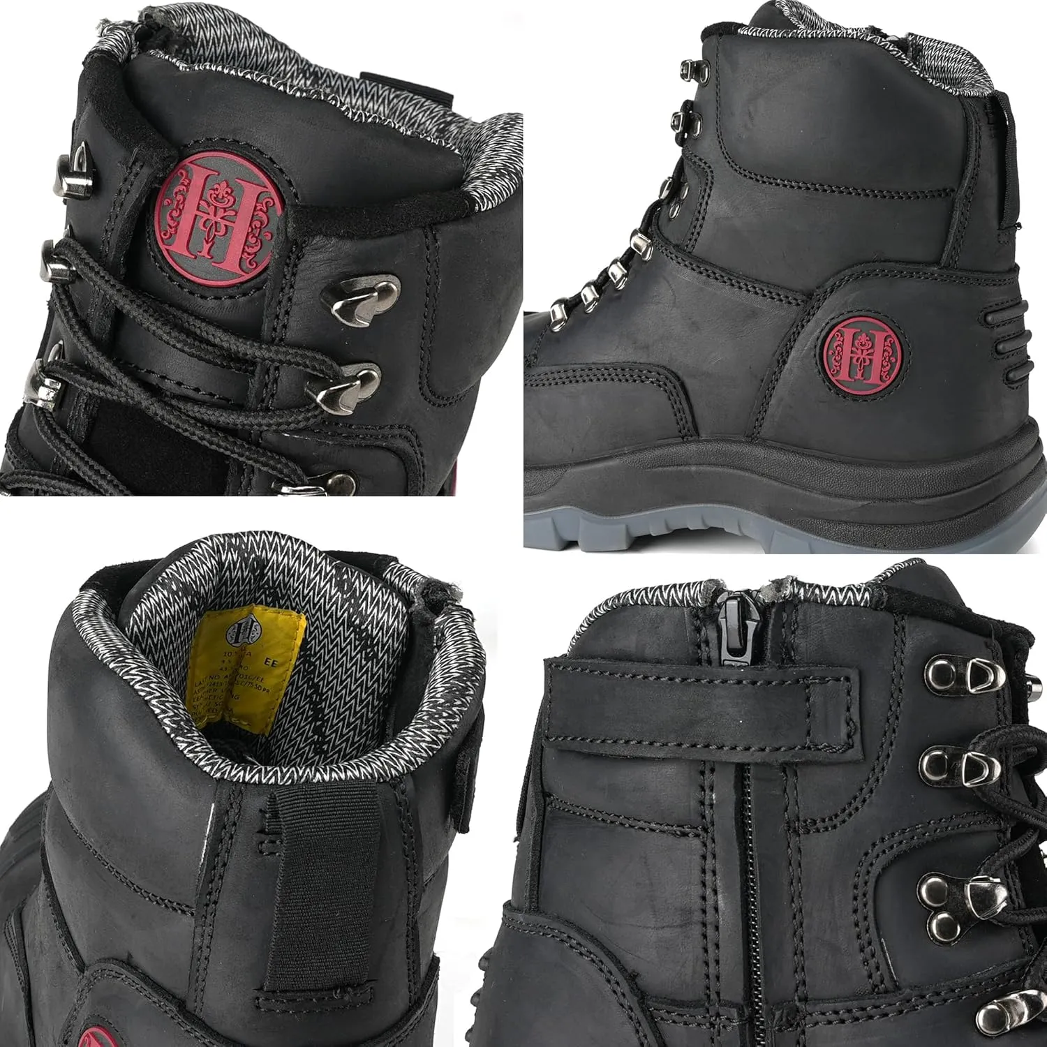Work Boots for Men, Composite Toe, YKK Zipper, 6 inch, Non-Slip Safety Crazy Horse Leather Shoes, Static Dissipative, Breathable (81N07)