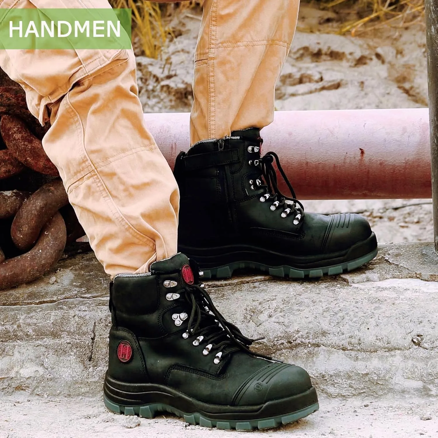 Work Boots for Men, Composite Toe, YKK Zipper, 6 inch, Non-Slip Safety Crazy Horse Leather Shoes, Static Dissipative, Breathable (81N07)