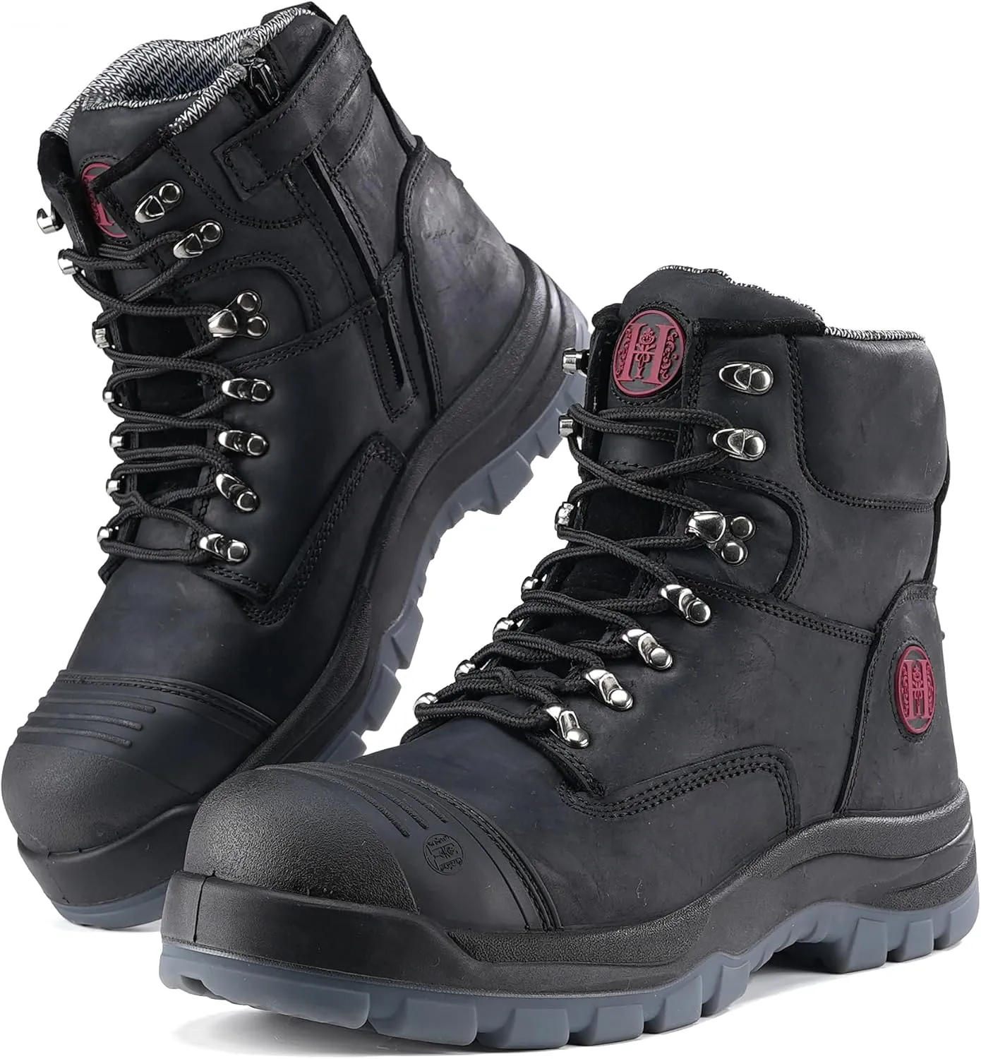 Work Boots for Men, Composite Toe, YKK Zipper, 6 inch, Non-Slip Safety Crazy Horse Leather Shoes, Static Dissipative, Breathable (81N07)