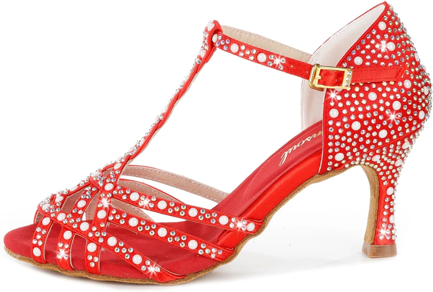 Y205-34 Women's Crystal Embellished Latin Dance High Heel Shoes - Stylish Design Adjustable Ankle Strap Dance Shoes